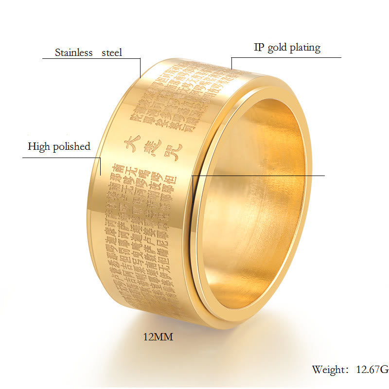 Great Compassion Mantra Carved Titanium Steel Strengthen Rotatable Ring