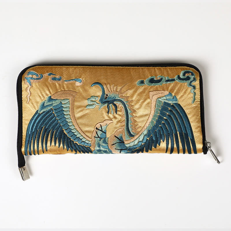 Mythical Beast Phoenix Dragon Qilin Su Embroidery Ticket Folder Storage Journey Shopping Purse Handbag