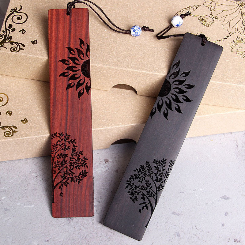 Sun Tree Ebony Wood Small Leaf Red Sandalwood Bookmarks With Gift Box