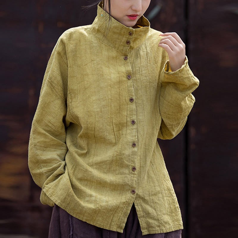 Turtleneck Dyeing Ramie Cotton Chinese Style Cardigan Clothing