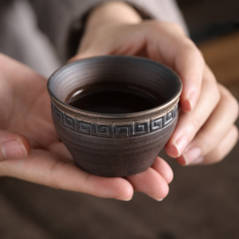 Simple Brown Striped Texture Ceramic Teacup Kung Fu Tea Cup Bowl