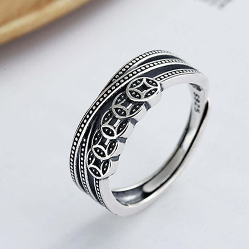 925 Sterling Silver Copper Coins Wealth Blessing Adjustable Ring