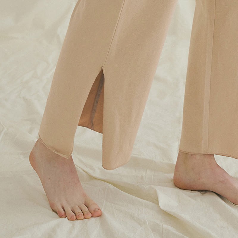 Casual Loose Tie-down Hem Plain High Waist Women's Leica Pants With Pockets