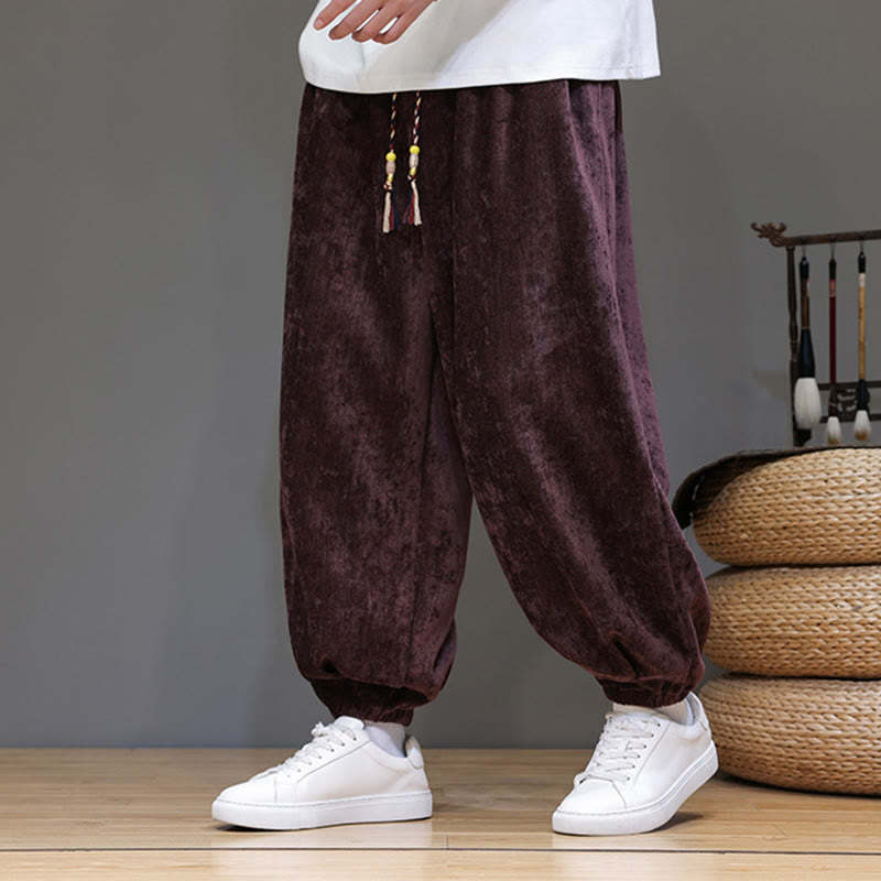 Fall Winter Men's Drawstring Chenille Harem Pants With Pockets