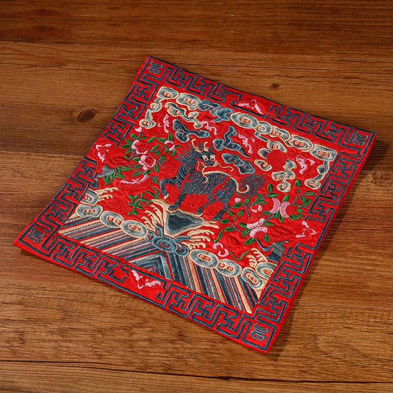 Crane Phoenix Dragon Kirin Embroidered Cup Mat Pad Tea Cup Coaster Square Kung Fu Tea Mat
