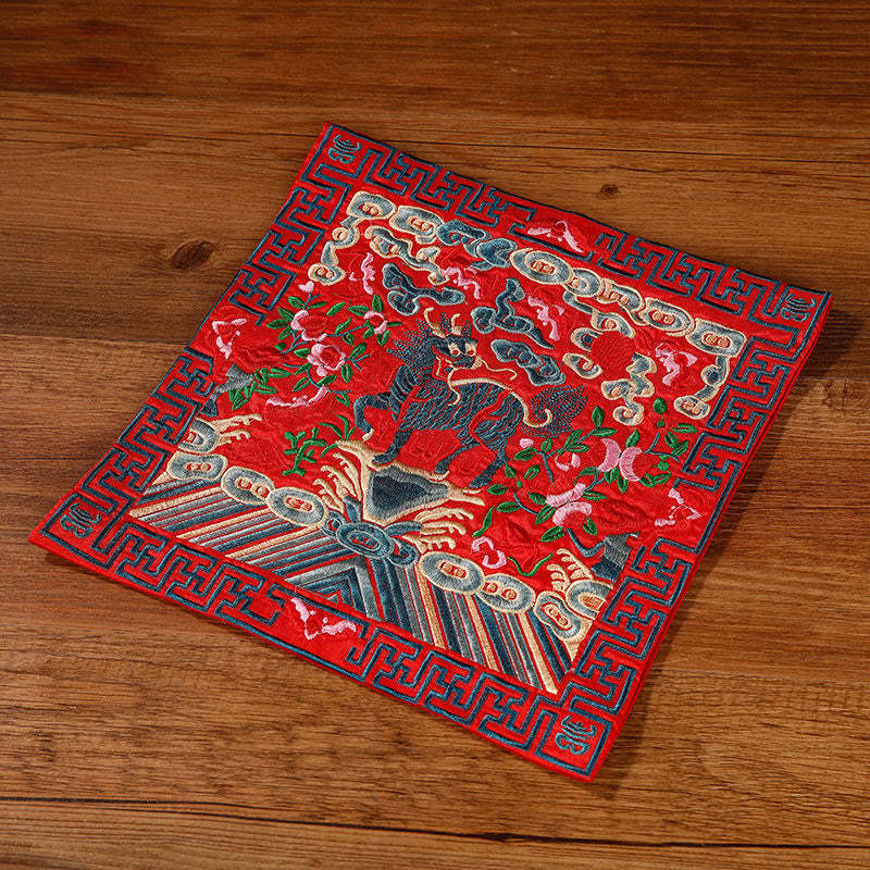 Crane Phoenix Dragon Kirin Embroidered Cup Mat Pad Tea Cup Coaster Square Kung Fu Tea Mat