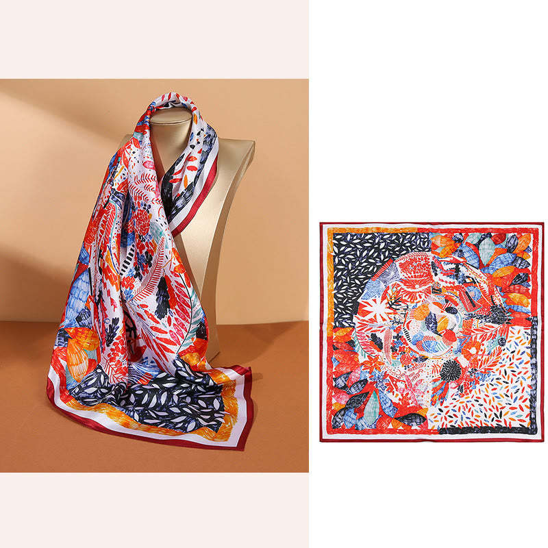 Pastoral Scene Hot Air Balloon Spring Blossom 100% Mulberry Silk Neck Hair Scarf