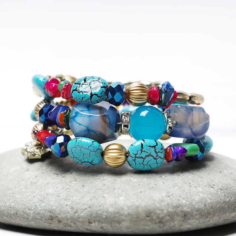 Multilayer Irregular Turquoise Agate Beads Blessing Bracelet