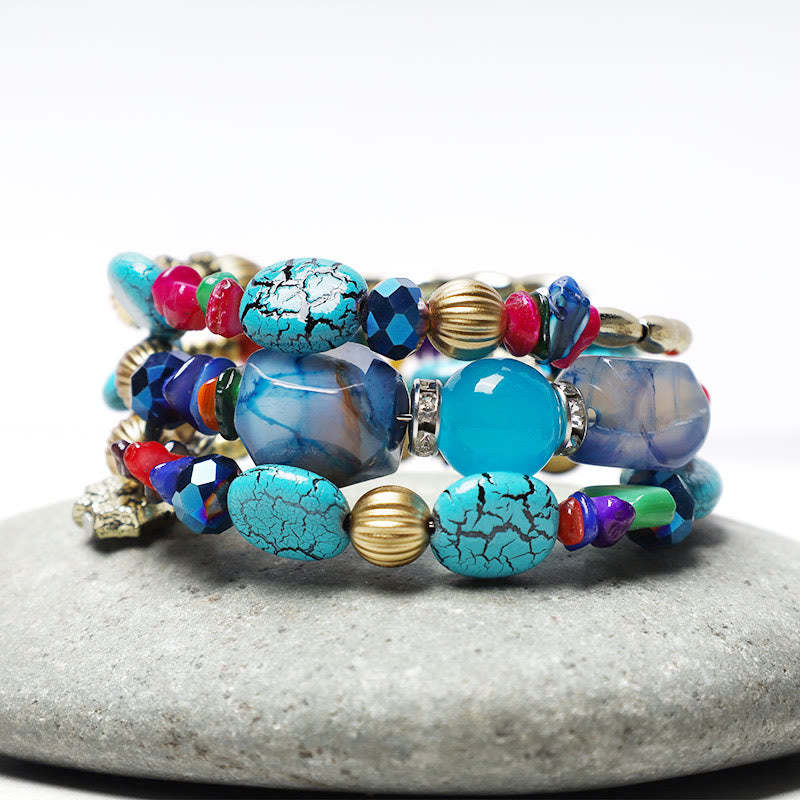 Multilayer Irregular Turquoise Agate Beads Blessing Bracelet