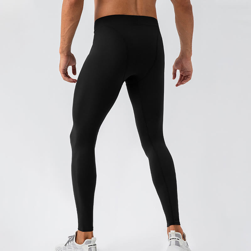 Plain High Waist Elastic Breathable Sports Men's Leggings Pants