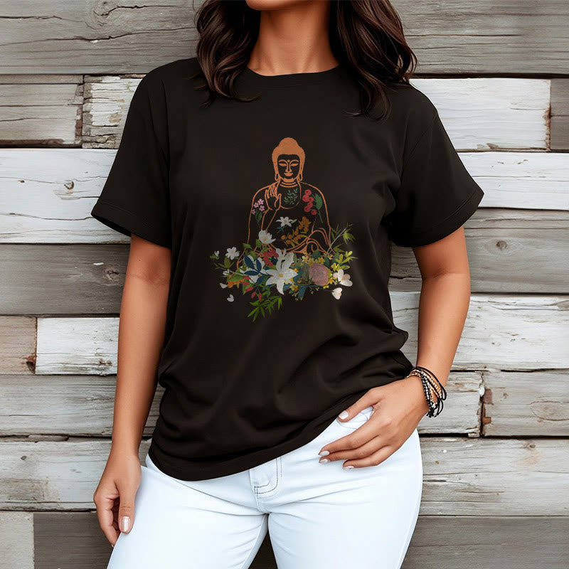 Meditating mystic zen Blooming Flowers Pattern Tee T-shirt