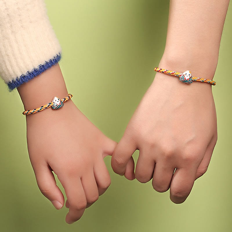 925 Sterling Silver Dragon Boat Festival Zongzi Pattern Luck Handmade Multicolored Rope Child Adult Bracelet