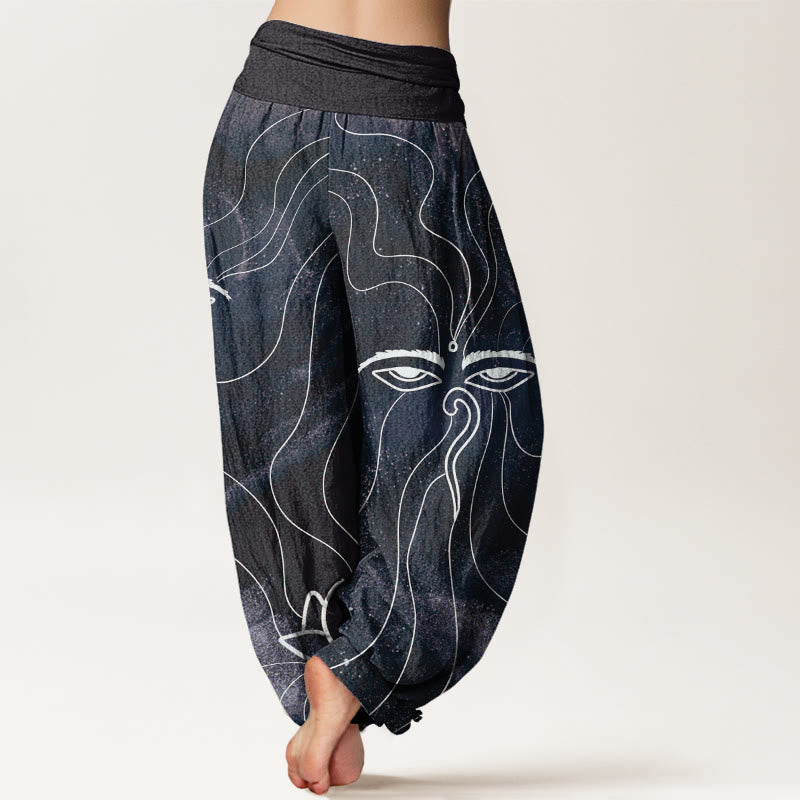 The Eye Of Nepal Vajra Lotus Pattern Women's Elastic Waist Harem Pants