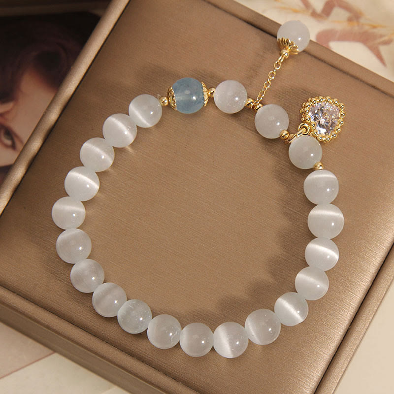 Cat's Eye Crystal Heart Zircon Charm Peace Love Bracelet
