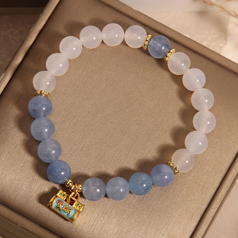 Natural White Agate Aquamarine Protection Bracelet
