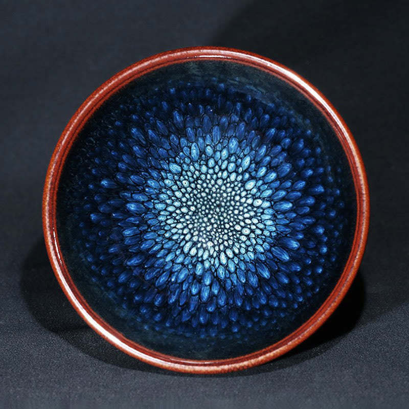Handmade Blue Francolinus Spot Chinese Jianzhan Ceramic Teacup Kung Fu Tea Cup Bowl