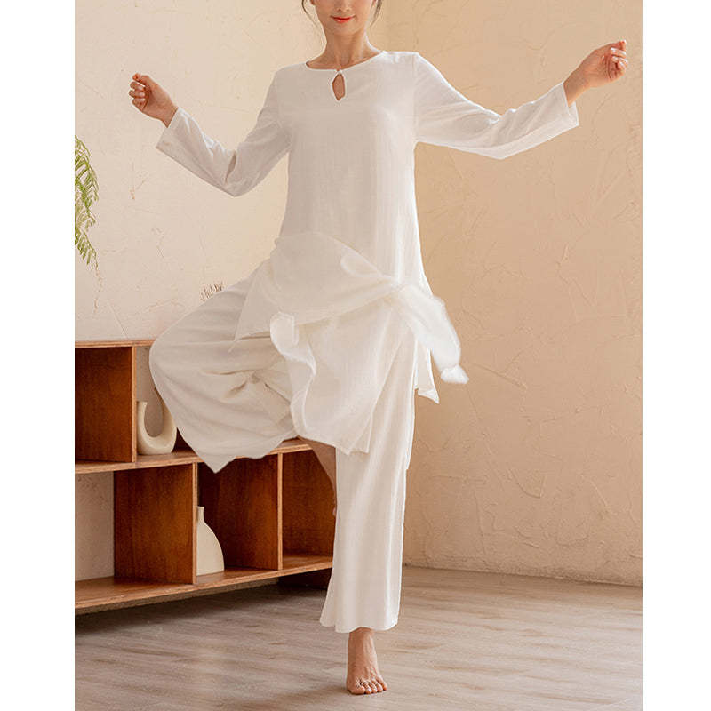 2Pcs Simple Design Tai Chi Meditation Yoga Clothing Top Pants Women's Set