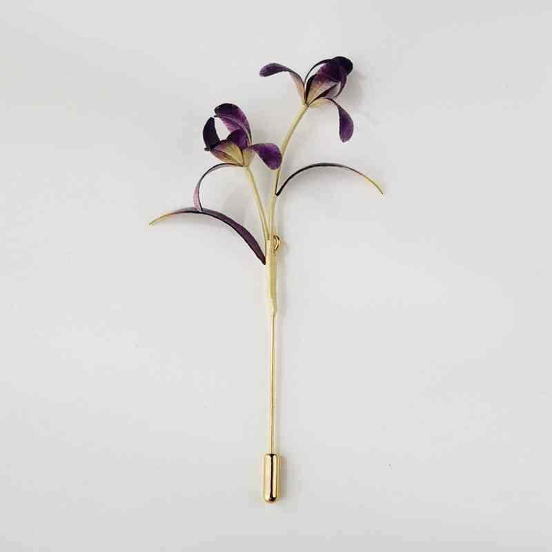 Handmade Velvet Flower Mulberry Silk Orchid Flower Brooch