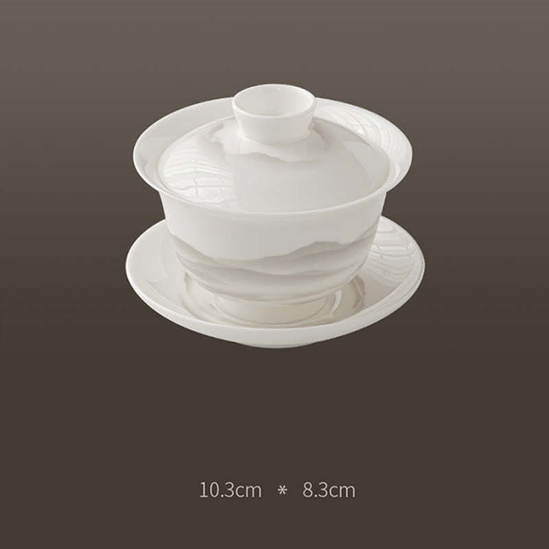 Vintage Ink Painting Mountain White Porcelain Ceramic Gaiwan Sancai Teacup Kung Fu Tea Cup And Saucer With Lid Tea Utensil Teapot