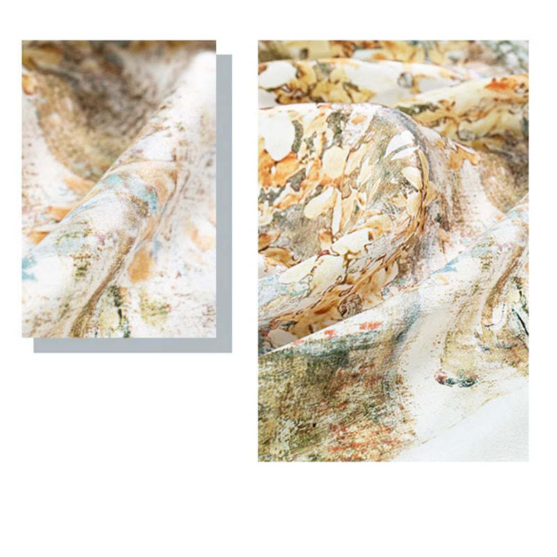 Jungle Oil Painting Auspicious Clouds 100% Mulberry Silk Scarf Premium Grade 6A Double-sided Silk Neck Scarf