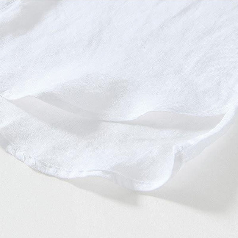 Daily Frog-Button Stand Collar Short Sleeve Linen Men's Shirt