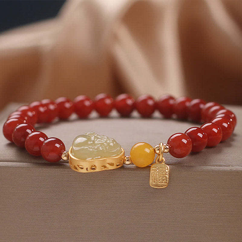 Laughing mystic zen Red Agate Jade Confidence Bracelet