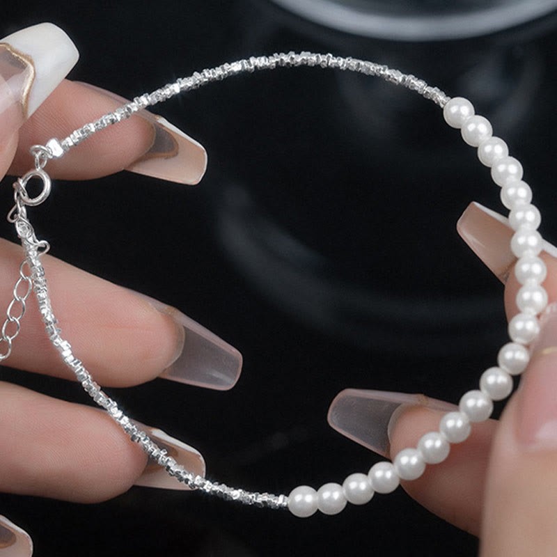 925 Sterling Silver Pearl Beads Protection Anklet