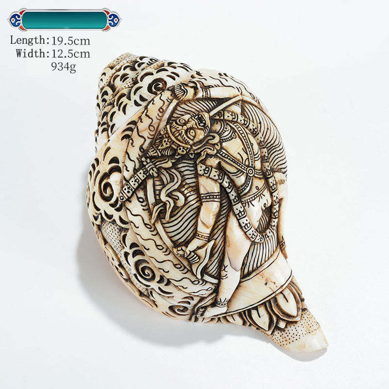Tibetan Handmade Engraved Shankha mystic zen Avalokitesvara Conch Shell Wealth Decoration