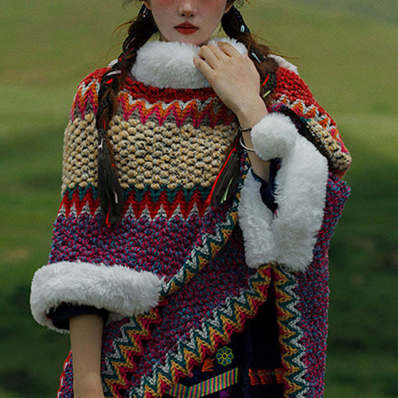 Tibetan Multicolored Striped Shawl Winter Cozy Travel Scarf Wrap