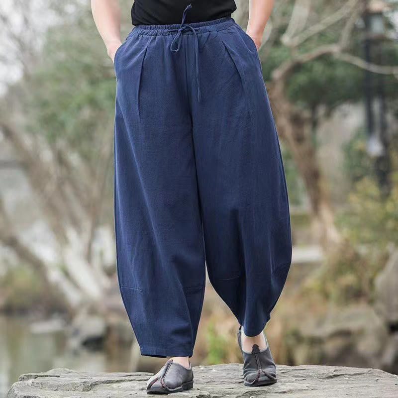 Casual Simple Drawstring Men's Cotton Harem Pants With Pockets