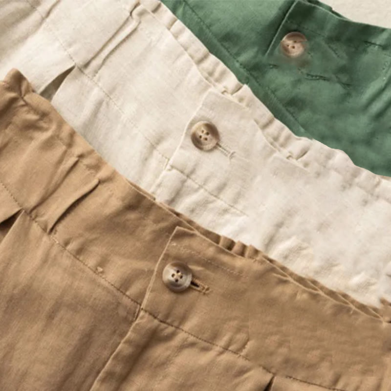 Casual Solid Color Button Zipper Cotton Linen Women's Shorts With Pockets