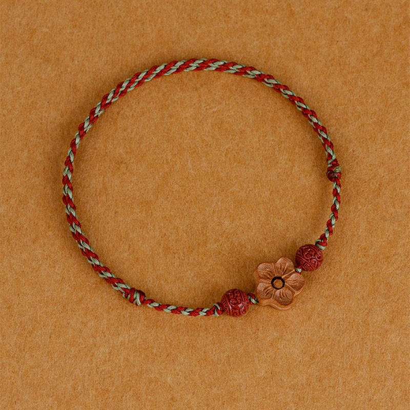 Peach Wood Small Peach Blossom Cinnabar Wealth String Bracelet Anklet