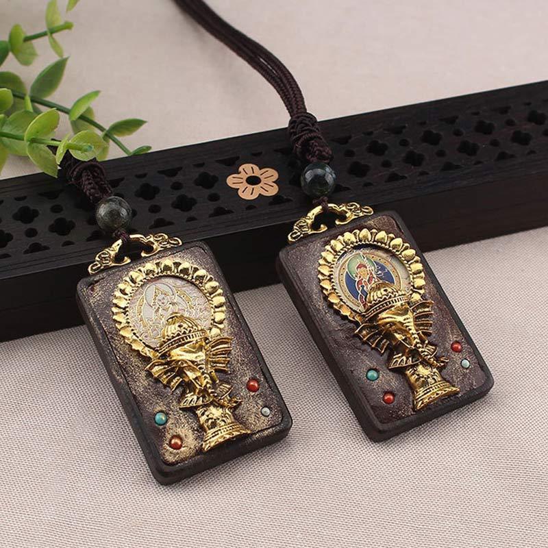 Ebony Wood Elephant God of Fortune mystic zen Blessing Necklace String Pendant