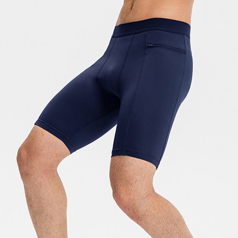 Men's Tight Stretch High Elasticity Quick Dry Sports Shorts With Zipper Pockets
