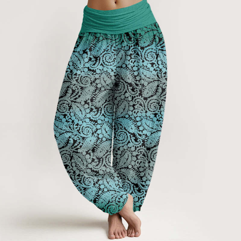 Casual Geometric Rotating Flower Leaves Women's Elastic Waist Harem Pants