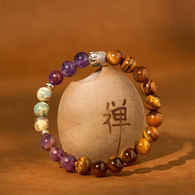 Natural Black Onyx White Stone Green Aventurine Tiger Eye Agate Mixed Color mystic zen Head Protection Bracelet