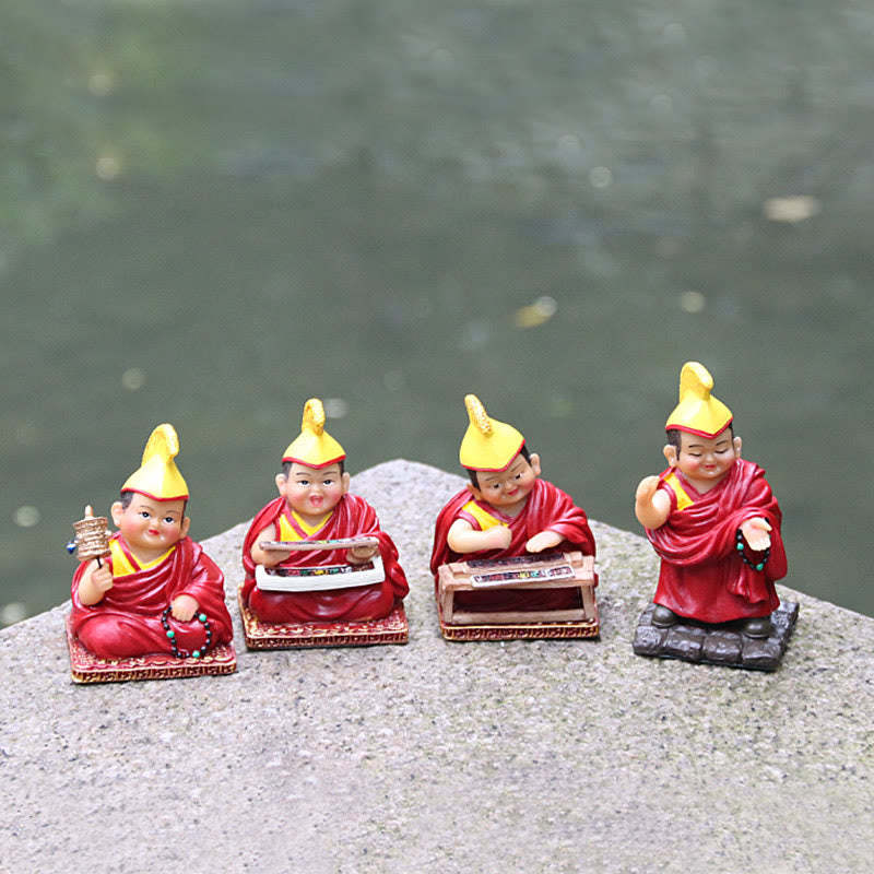 Hand Painted Tibetan Lama Figures Carved Creative Home Office Car Decoration Ornament