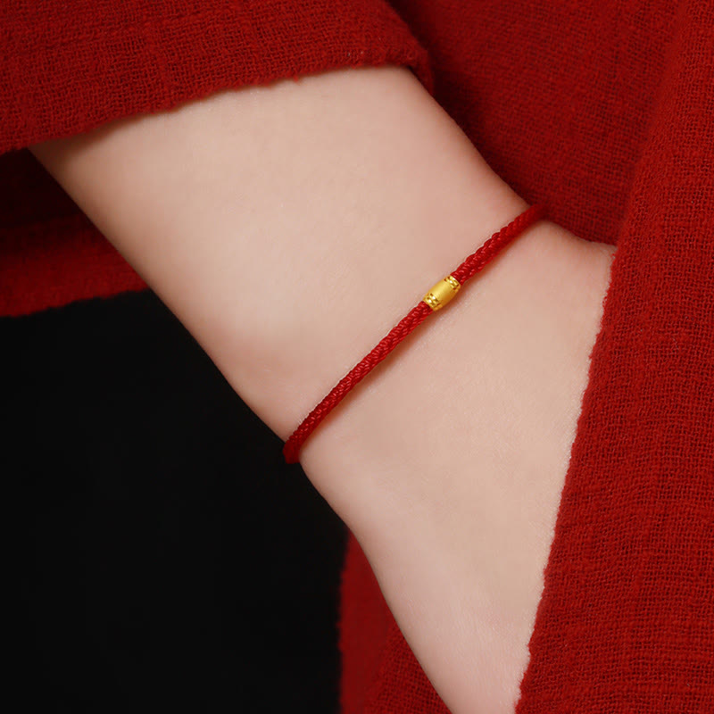 999 Gold Lucky Bead Eight Thread Peace Knot Red Rope Bracelet