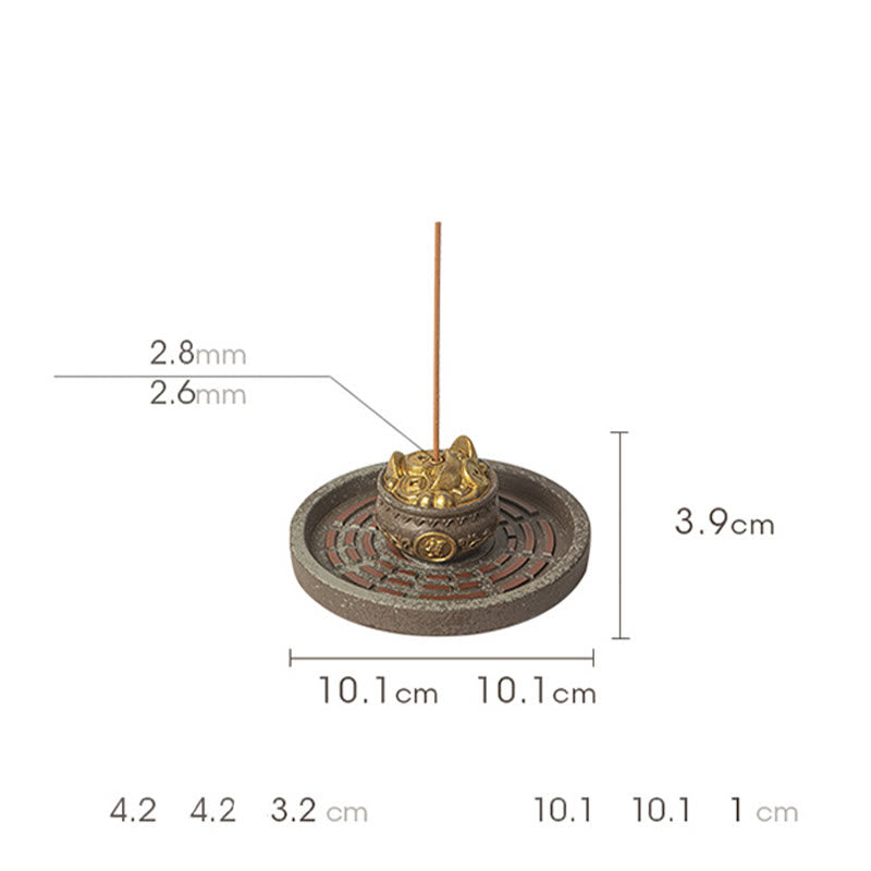 Small Treasure Bowl Lucky Bag Bagua Tray Healing Ceramic Stick Incense Burner Decoration