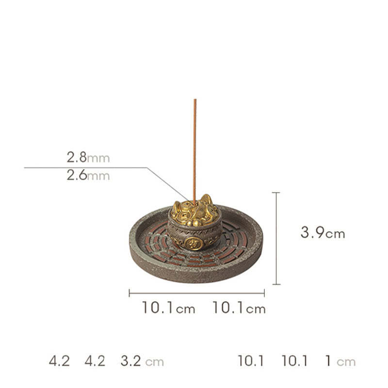 Small Treasure Bowl Lucky Bag Bagua Tray Healing Ceramic Stick Incense Burner Decoration