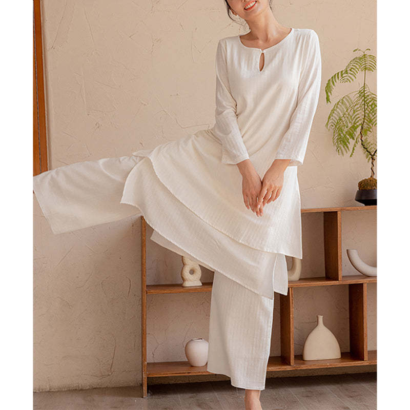 2Pcs Simple Design Tai Chi Meditation Yoga Clothing Top Pants Women's Set