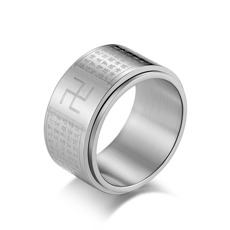 Heart Sutra Swastika Titanium Steel Luck Rotatable Ring