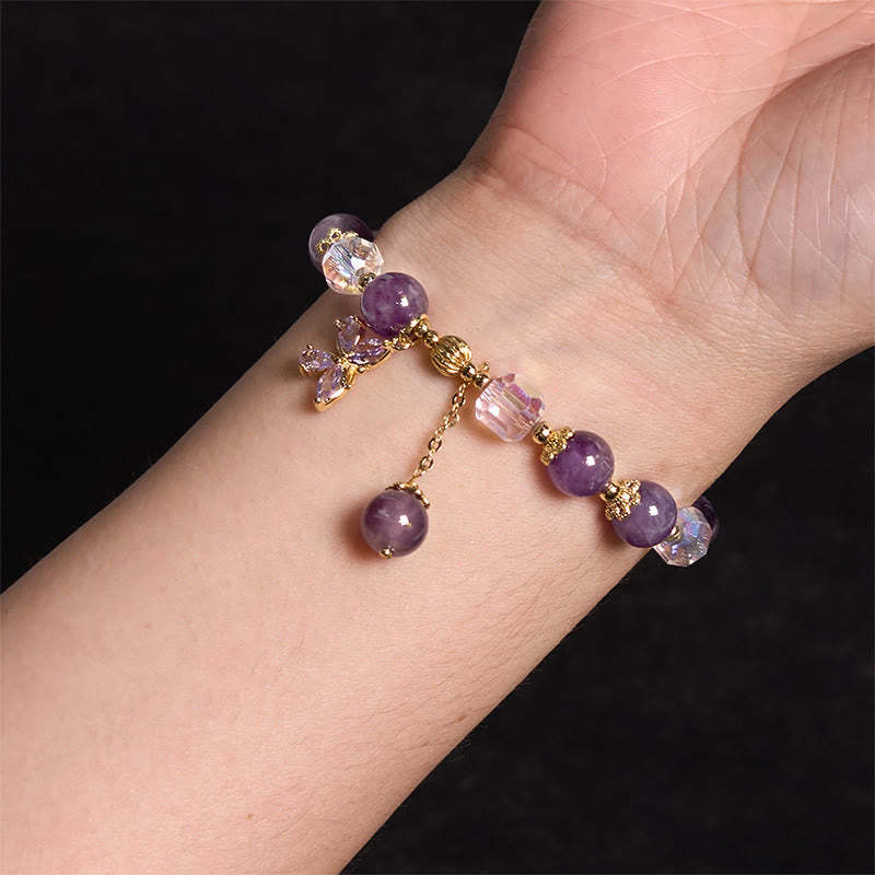 Natural Amethyst Crystal Spiritual Butterfly Charm Bracelet