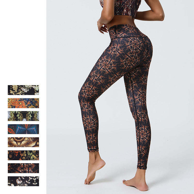 Flowers Geometric Mandalas Print Sports Fitness Yoga High Waist Leggings Women's Pants