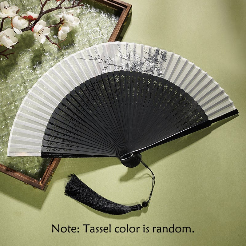 Ancient Flowers Branches Handheld Bamboo Folding Fan 21cm