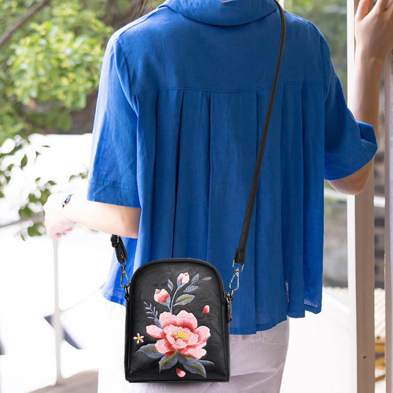 Lotus Su Embroidery Journey Shopping Purse Shoulder Bag Crossbody Bag