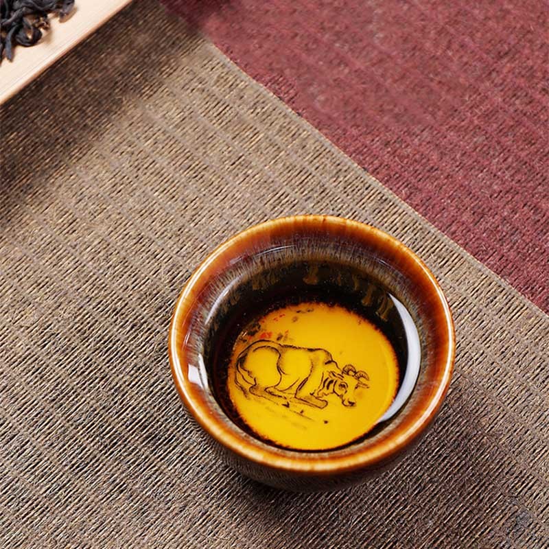 12 Chinese Zodiac Pattern Ceramic Teacup Kung Fu Jian Chinese Zhan Tea Cup 73ml