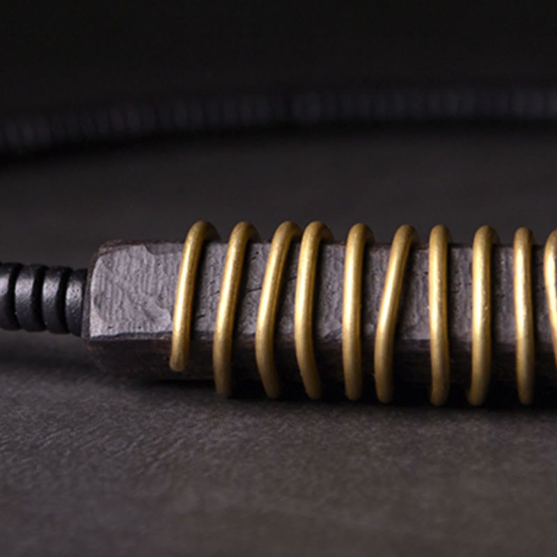 Ebony Wood Copper Brass Balance Ball Cuboid Double Wrap Bracelet Necklace