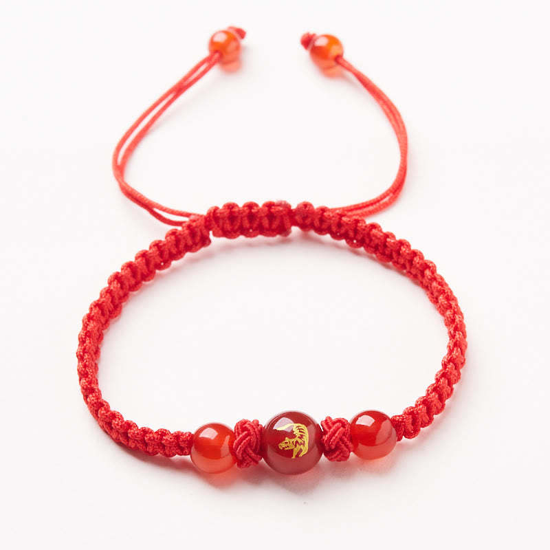 Natural Red Agate Chinese Zodiac Red String Braided Protection Luck Bracelet