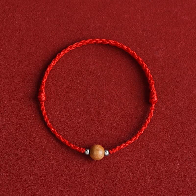 Natural Peach Wood Bead Luck Braided Bracelet Anklet